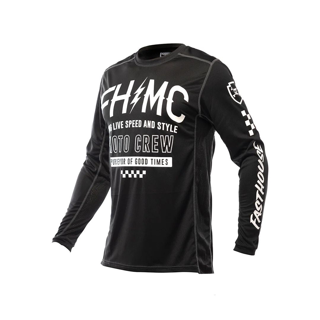 Youth cypher jersey, black with white racing graphics and long sleeves