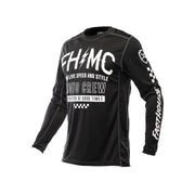 Youth cypher jersey, black with white racing graphics and long sleeves