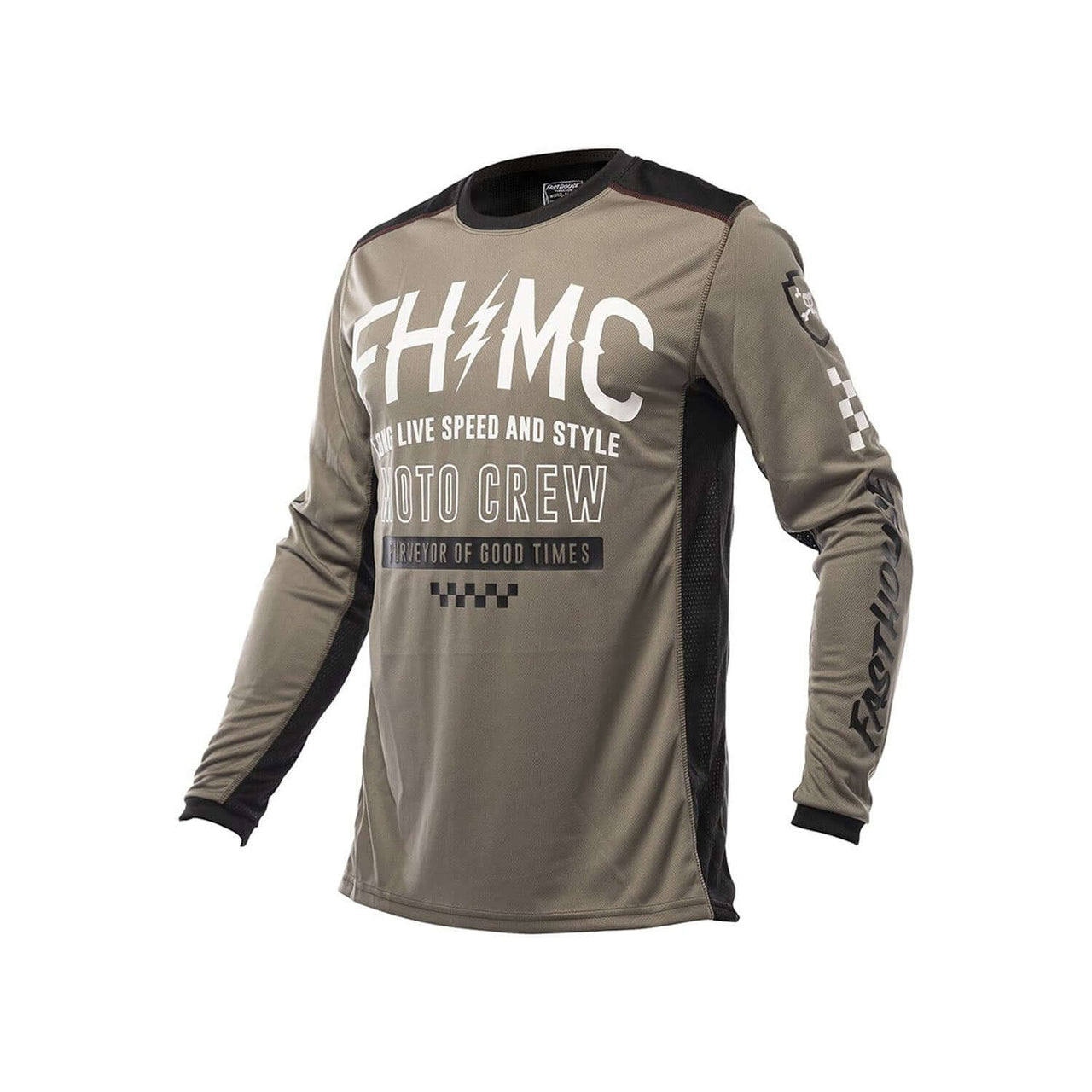 Youth cypher jersey, moss/gray with white racing graphics and long sleeves