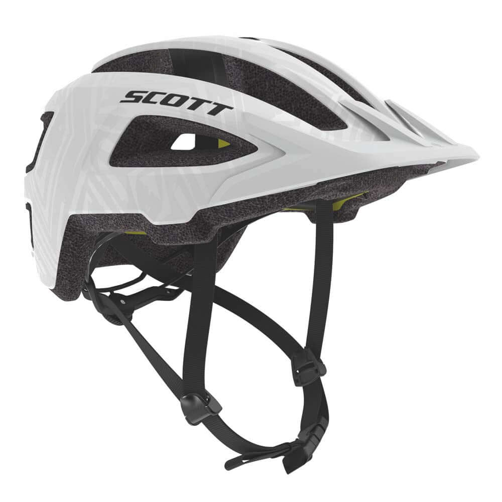 Scott Groove Plus white cycling helmet with visor and chin strap