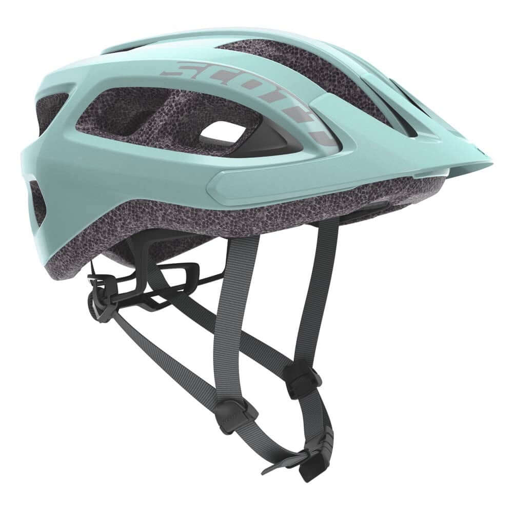 Scott Supra bicycle helmet in surf blue with vents and adjustable chin straps