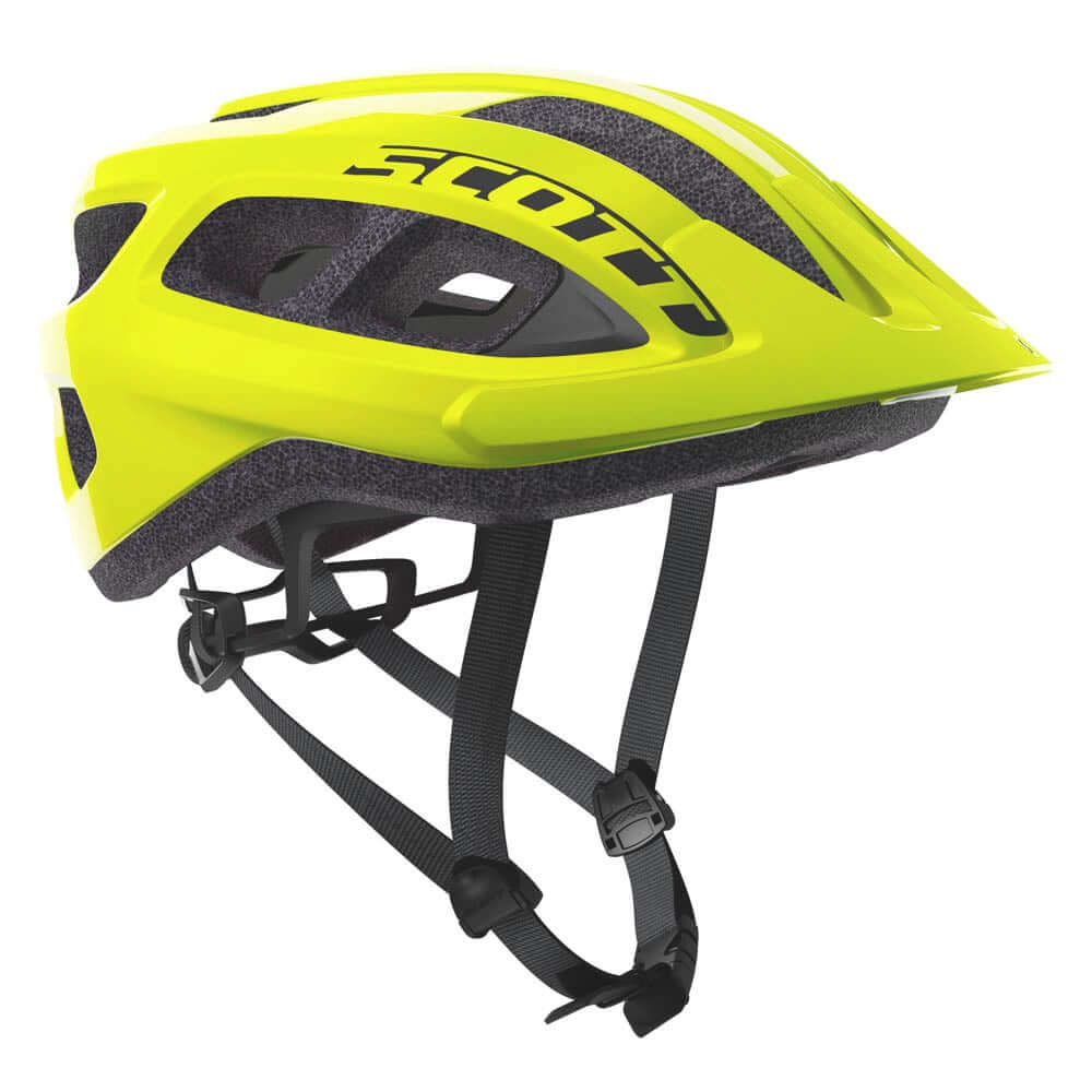 Scott Supra bicycle helmet in fluorescent yellow with vents and adjustable chin straps