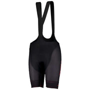 Women's cycling bib shorts, black with mesh side panels and padded chamois