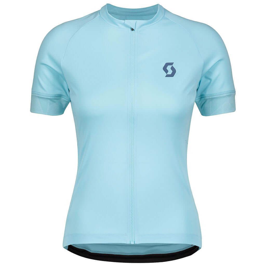Scott women's endurance short-sleeve jersey, light blue with front zip and chest logo