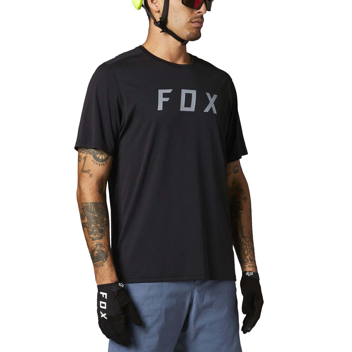 Men's Fox Ranger short-sleeve jersey in dark black with FOX logo at chest