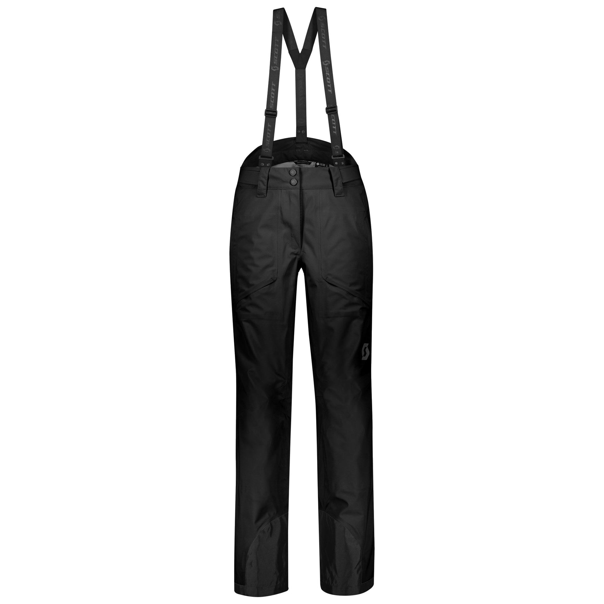 Women’s black 3L shell pant with adjustable suspenders