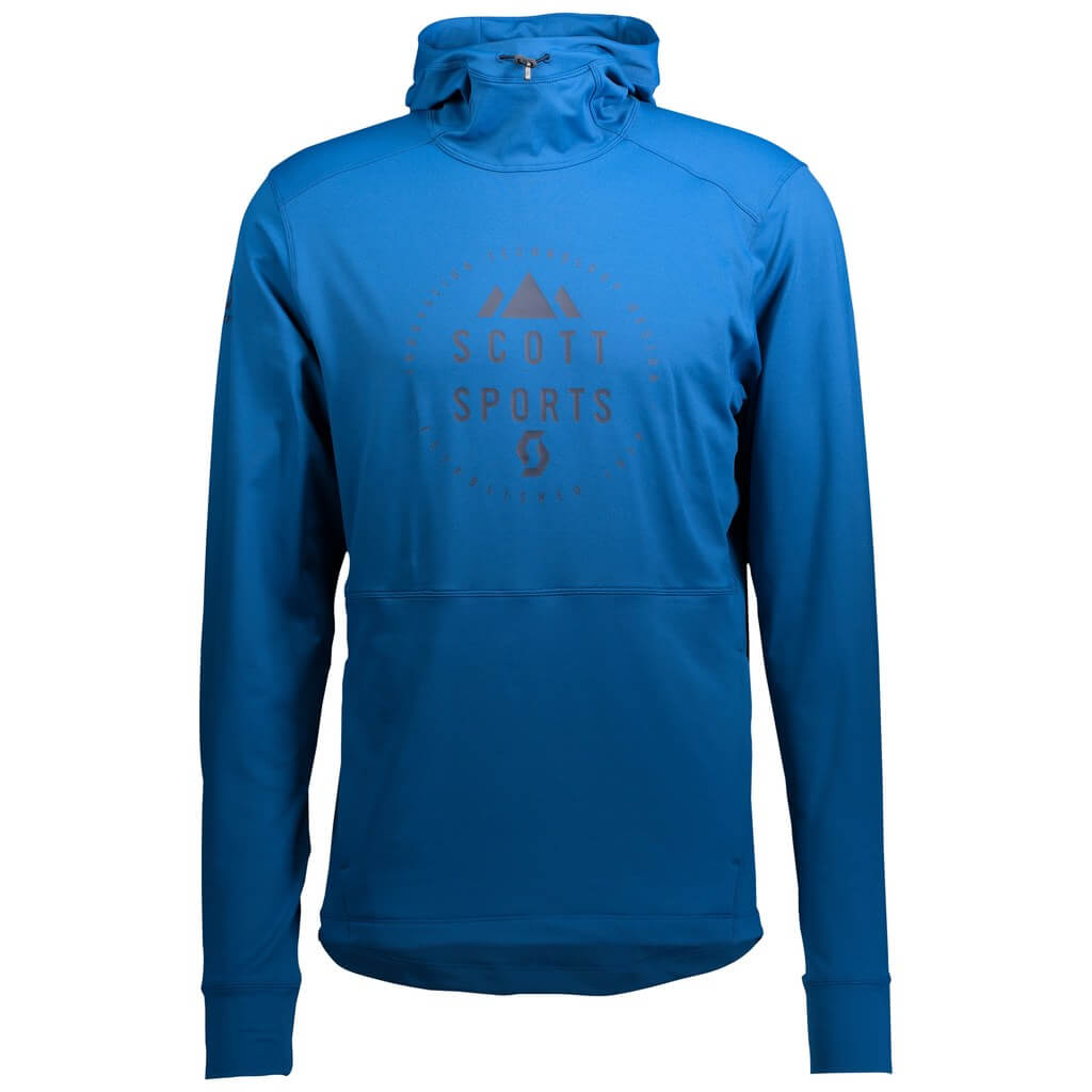 Men's storm-blue mid pullover hoodie with Scott Sports logo, pullover front
