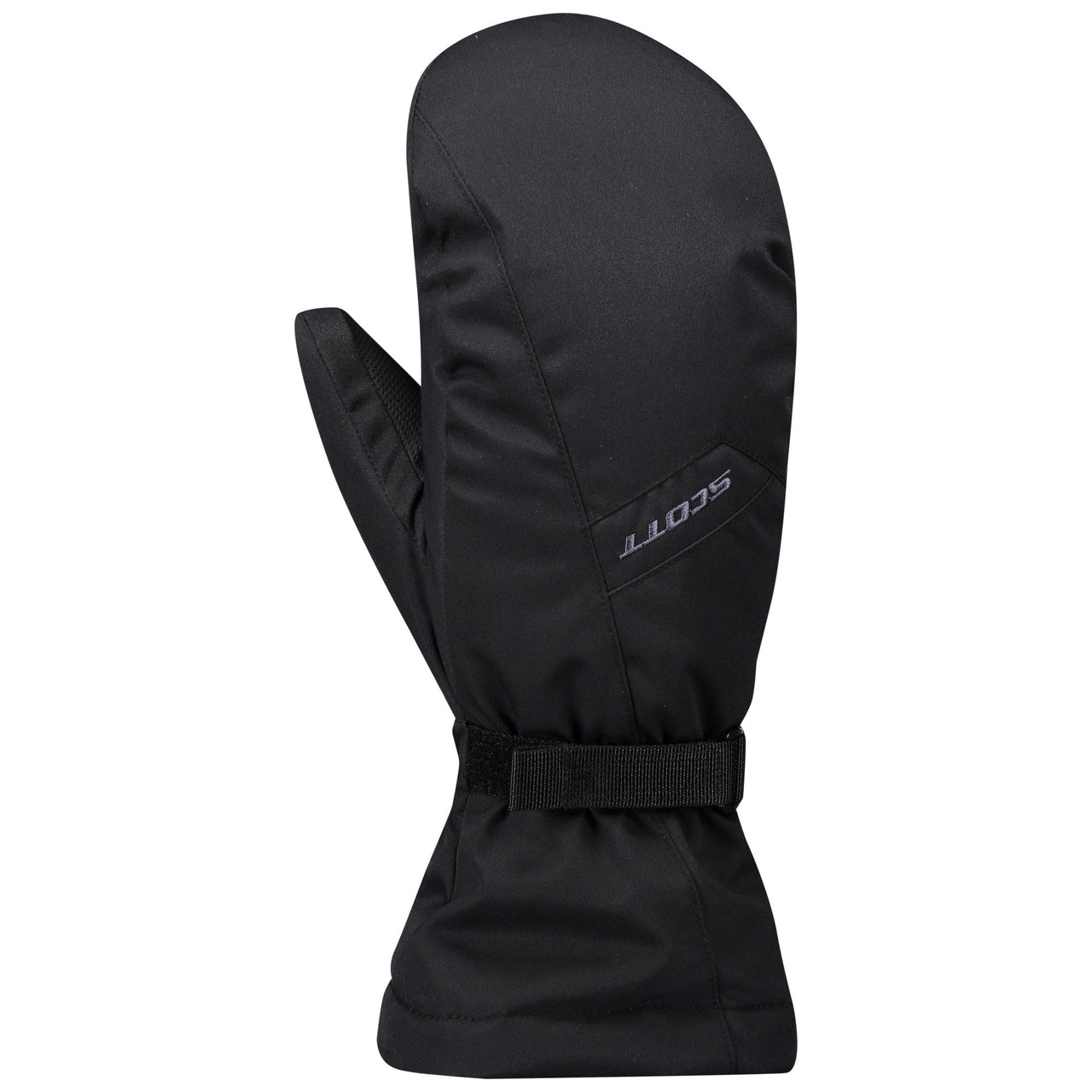 Black warm mitten with padded cuff and thumb coverage, durable fabric palm