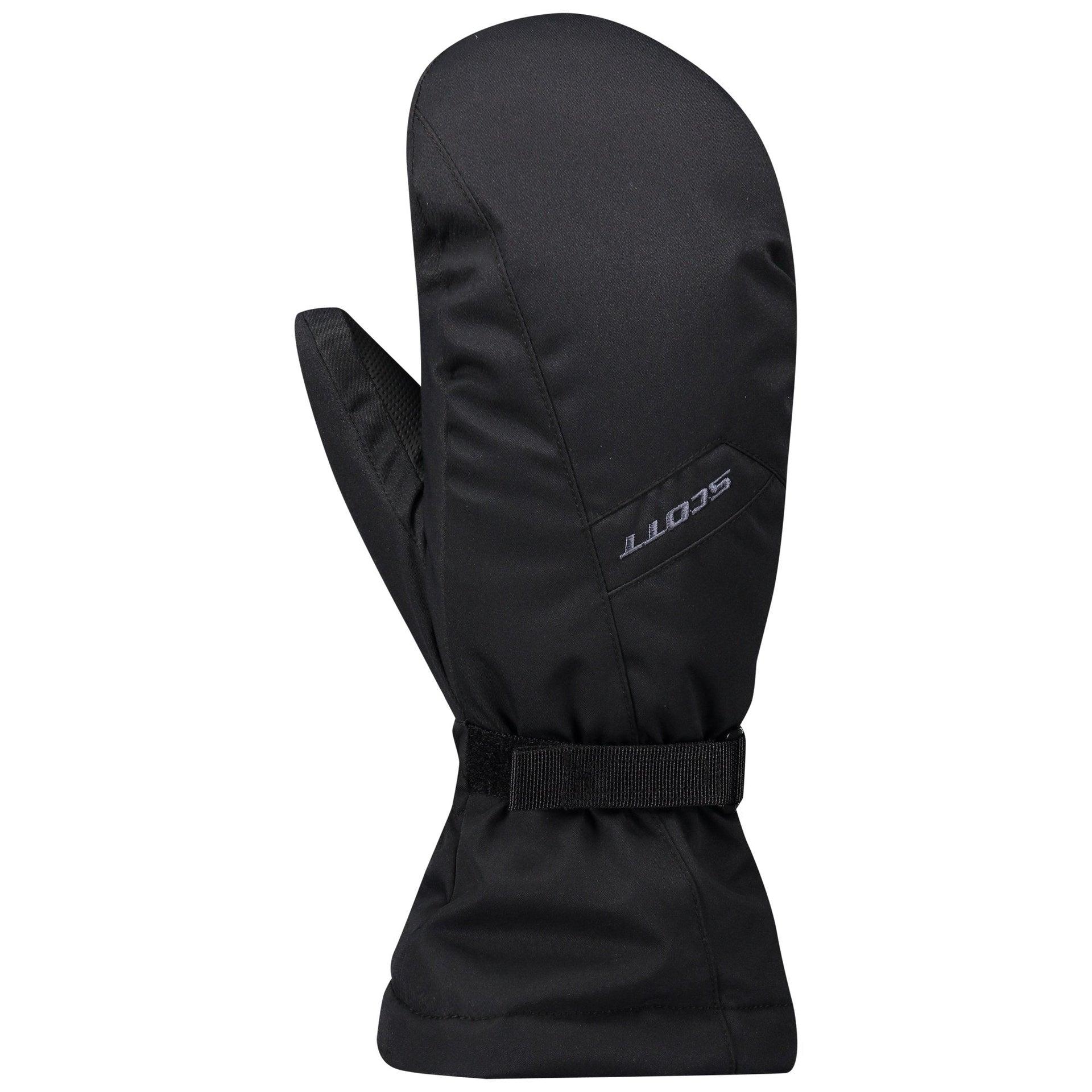 Black warm mitten with padded cuff and thumb coverage, durable fabric palm