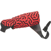 Red and black patterned handlebar grip cover with hook and adjustable straps