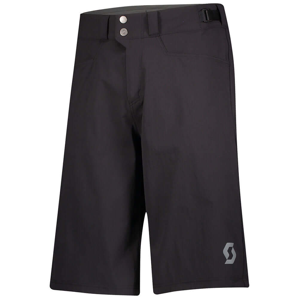 Men's trail shorts, black with logo detail and belt loops