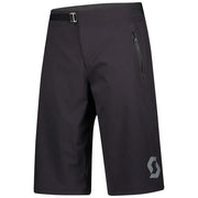 Men's black trail shorts with drawstring waist, zip side pocket and logo patch