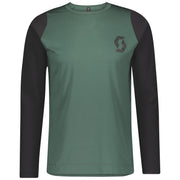 Men's trail long-sleeve shirt, smoked green body with black sleeves and chest logo