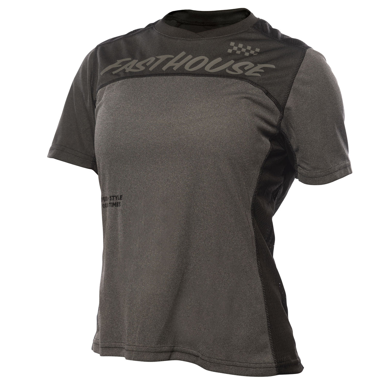 Women’s short-sleeve jersey, charcoal black heather with front logo