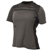 Women’s short-sleeve jersey, charcoal black heather with front logo