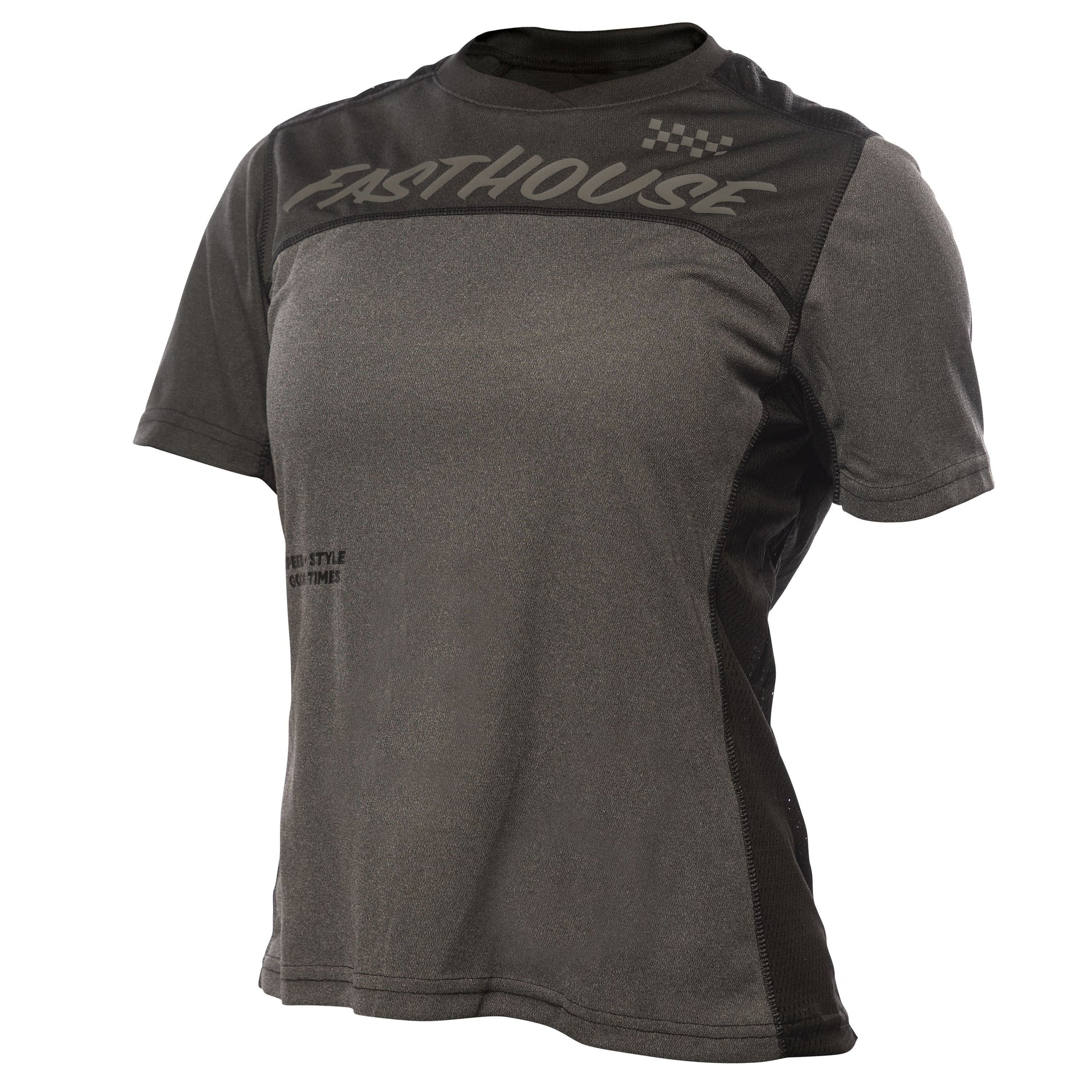 Women’s short-sleeve jersey, charcoal black heather with front logo
