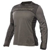 Women’s long-sleeve jersey in charcoal/black with chest logo and mesh side panels