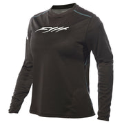 Women’s black long-sleeve riding jersey with white chest logo