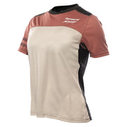 Women's cycling jersey, cream and mauve color block with black side accents