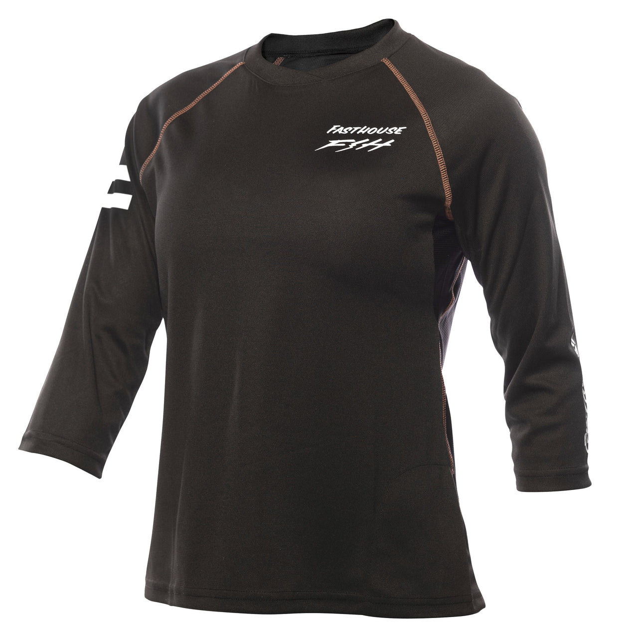 Women’s Fasthouse Sidewinder alloy raglan jersey, black with orange contrast seams and logo.