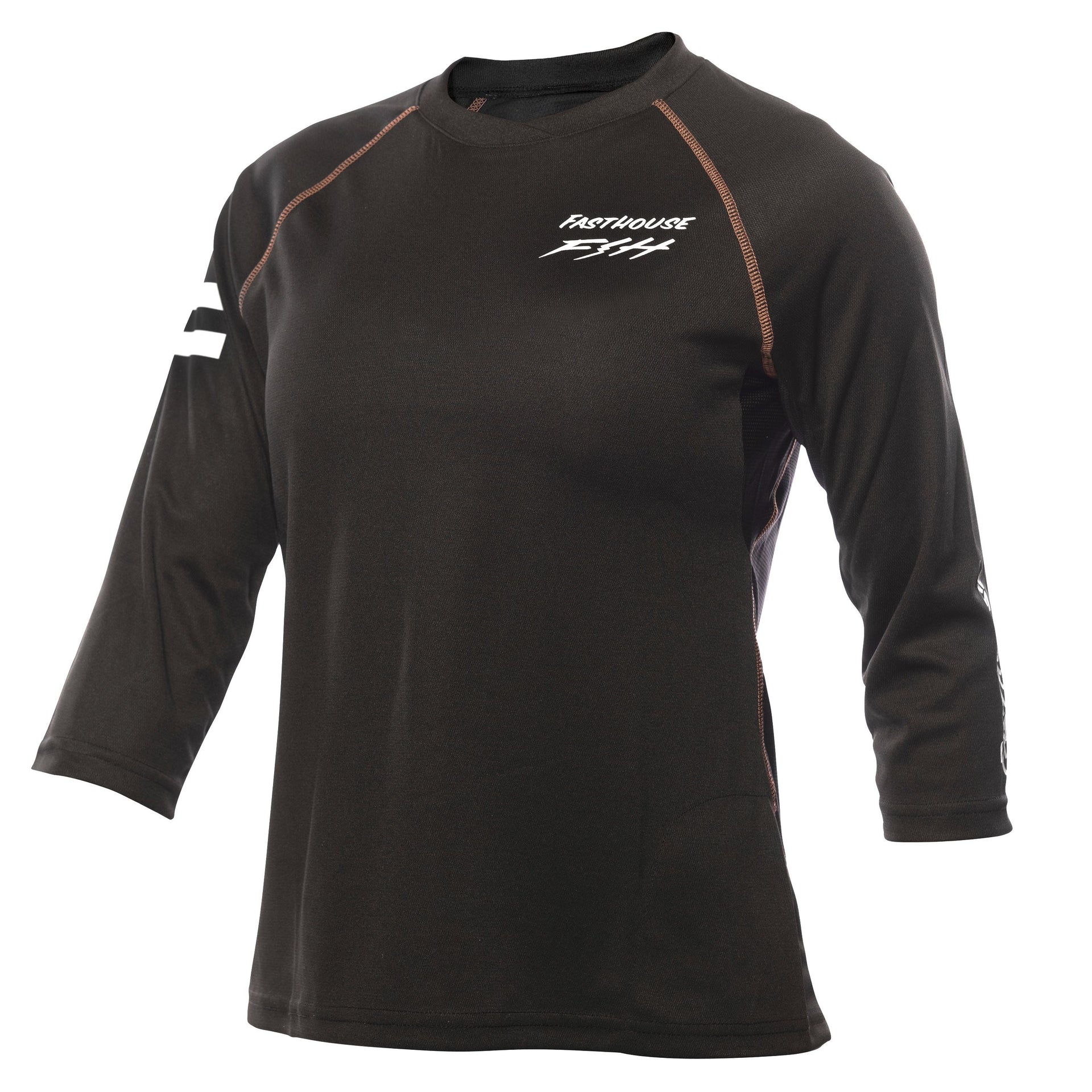 Women’s Fasthouse Sidewinder alloy raglan jersey, black with orange contrast seams and logo.