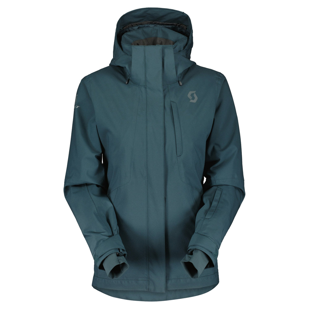 Scott women's hooded teal zip-front jacket with adjustable cuffs and drawcord hem