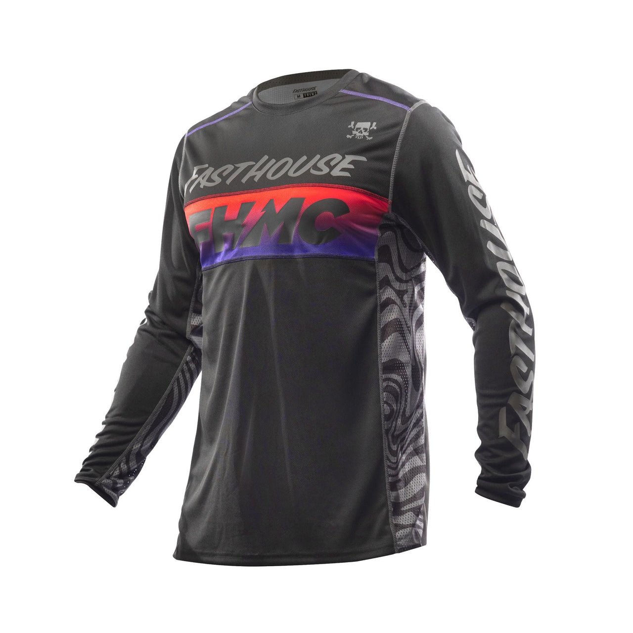 Youth black long-sleeve motocross jersey with Fasthouse and colorful chest graphics