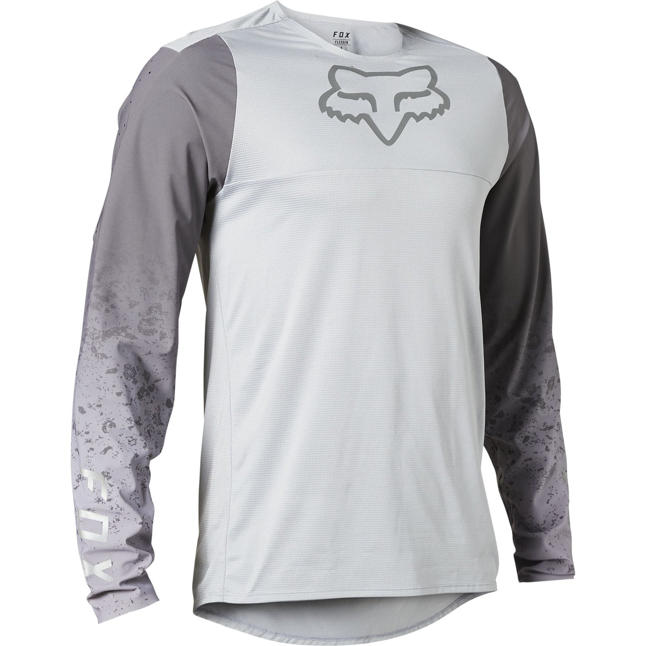 Men's light grey long-sleeve cycling jersey with Fox head logo