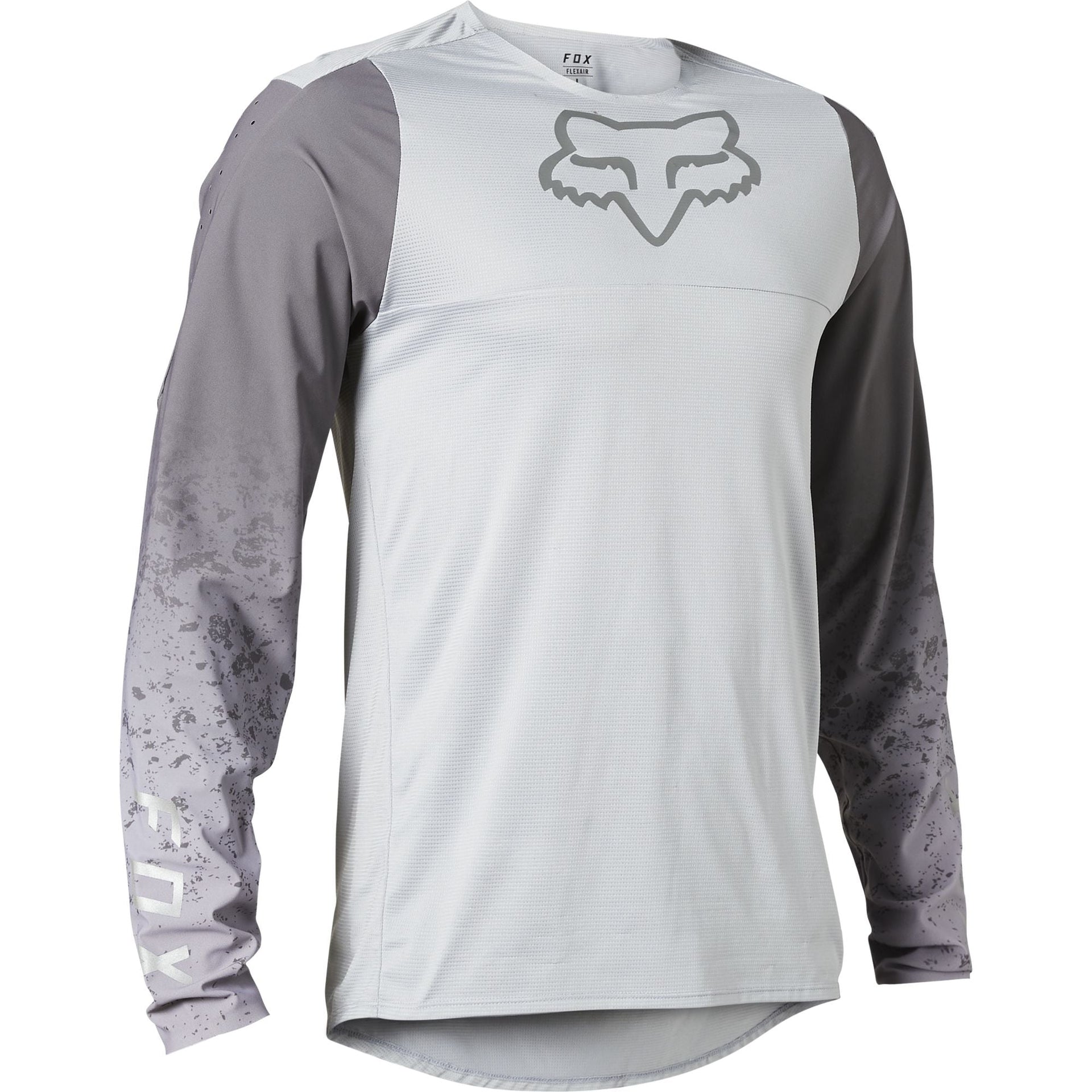 Men's light grey long-sleeve cycling jersey with Fox head logo