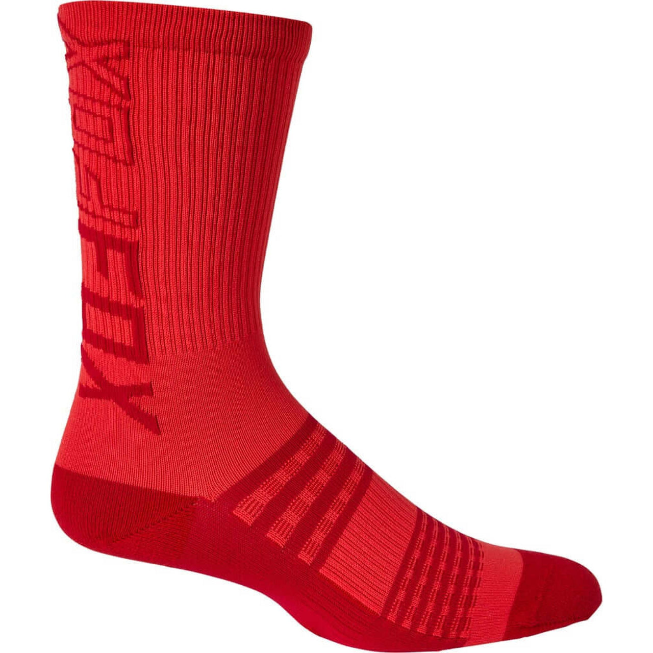 Women’s 8-inch ranger socks in red with Fox logo and ribbed knit texture