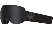 Snow goggles with black strap and dark smoke lens