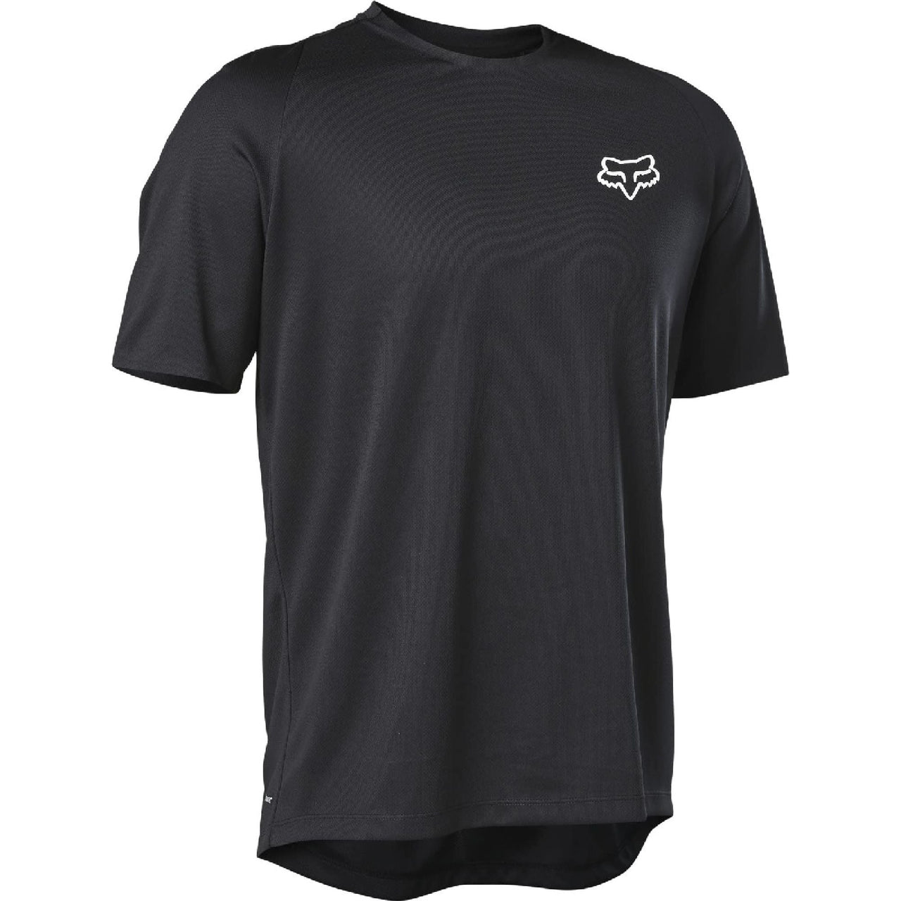 Black short-sleeve performance jersey with small Fox head logo on chest