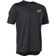 Black short-sleeve performance jersey with small Fox head logo on chest