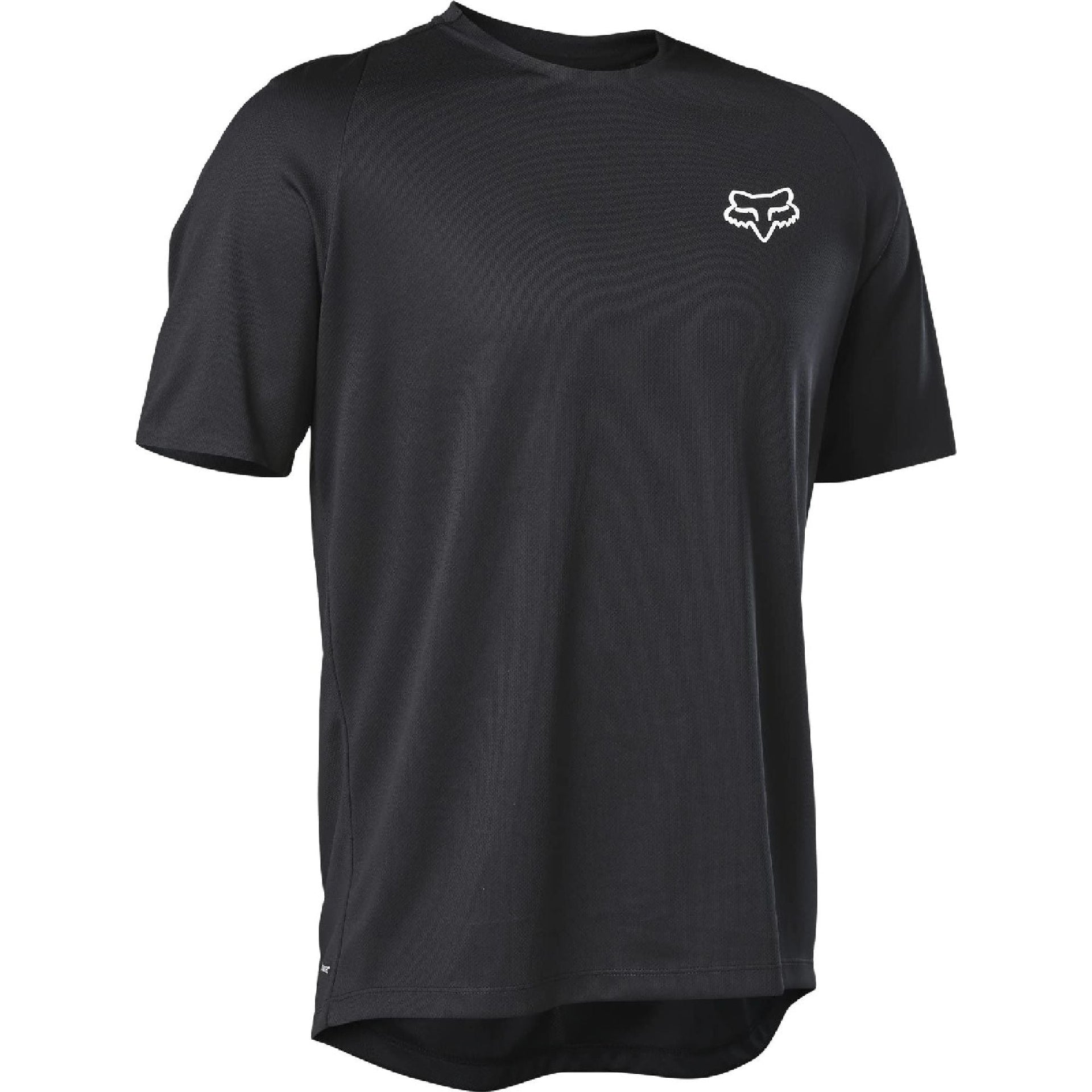 Black short-sleeve performance jersey with small Fox head logo on chest