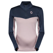 Women’s light zip pullover, dark navy and pink colorblock with chest Scott logo