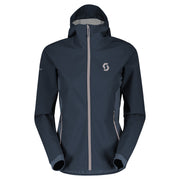 Dark blue hooded full-zip hybrid jacket with contrast gray trim and logo on chest
