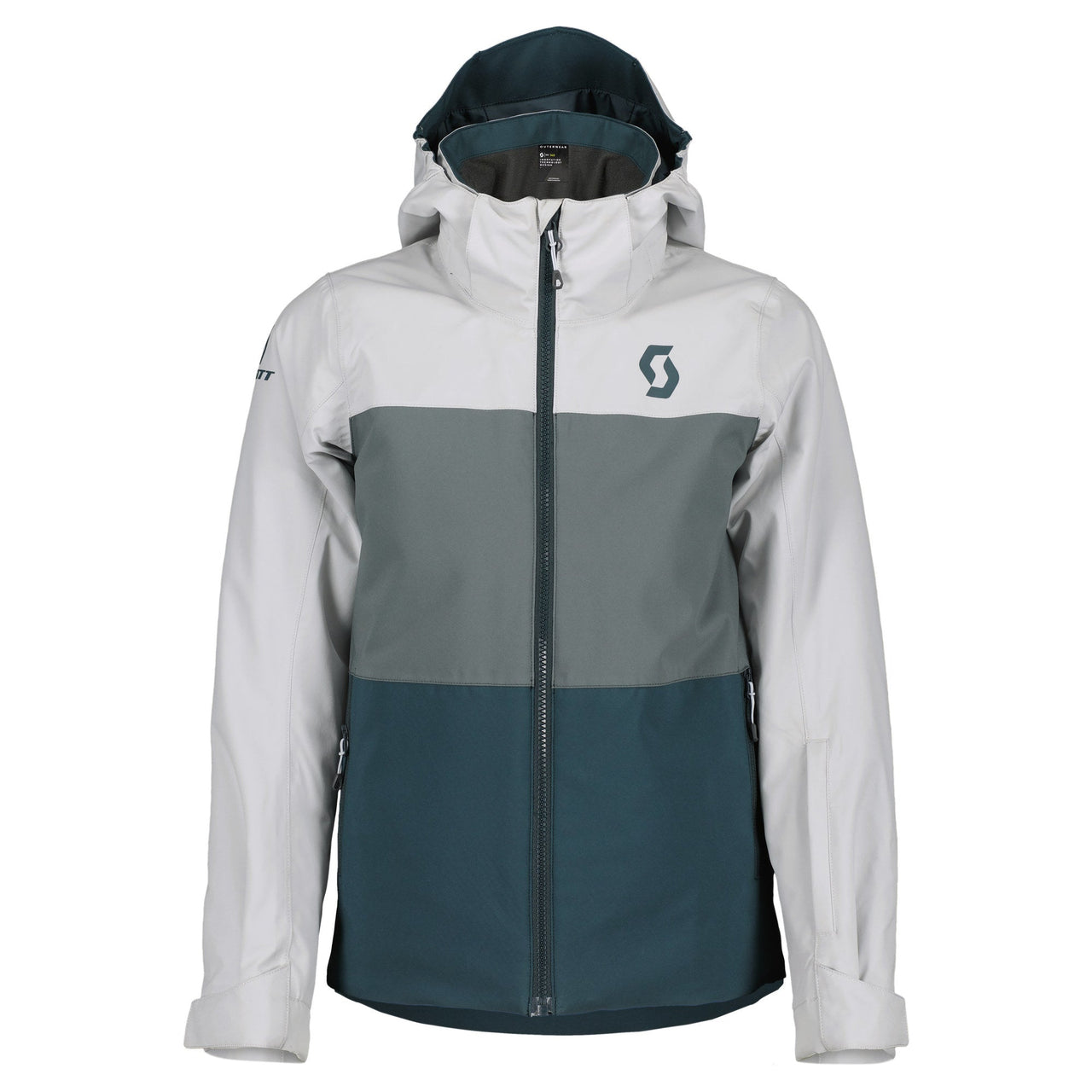 Boys' hooded outdoor jacket, full-zip, light grey sleeves with grey-green panels