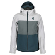 Boys' hooded outdoor jacket, full-zip, light grey sleeves with grey-green panels