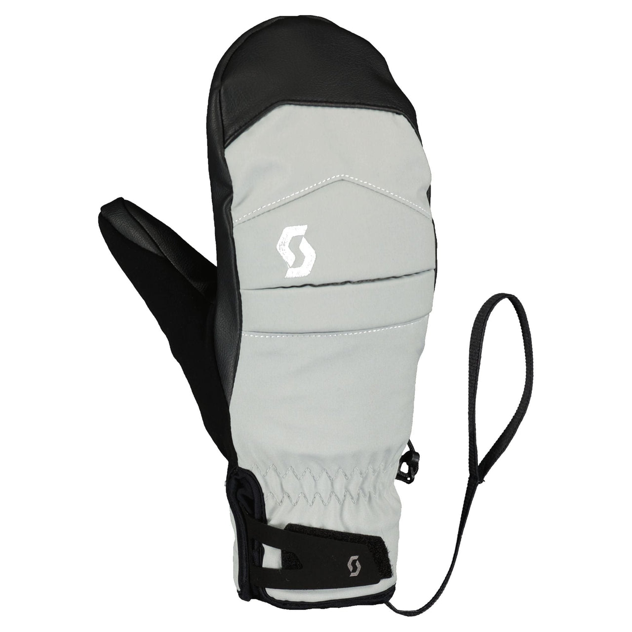 Women's hybrid mitten in cream with black palm and logo, with wrist strap