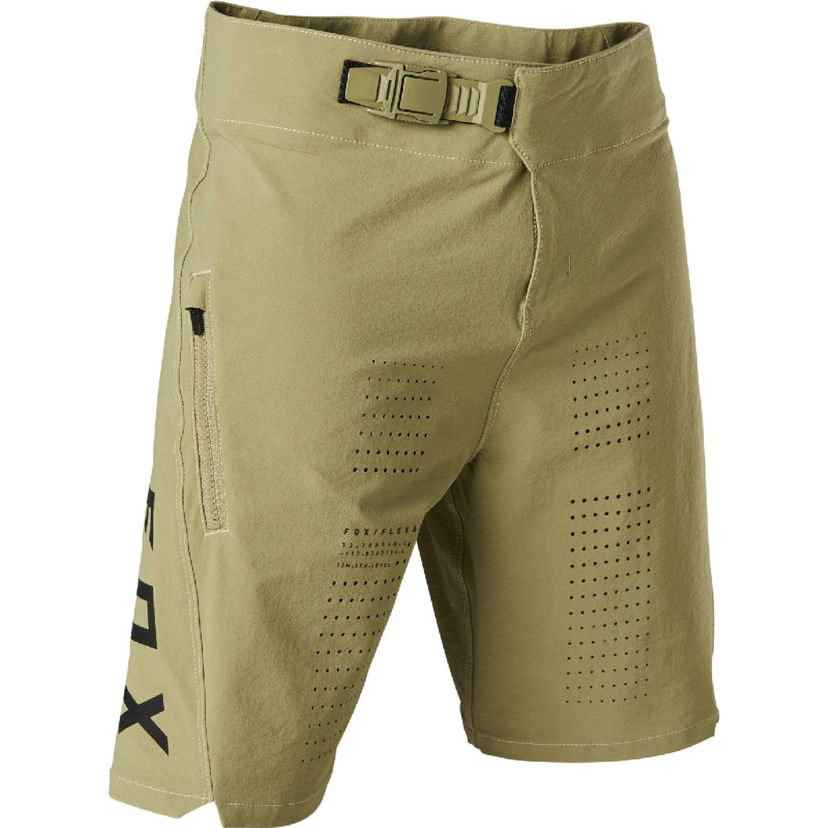 Youth Flexair shorts, olive/bark with side logo and perforated mesh-style graphics