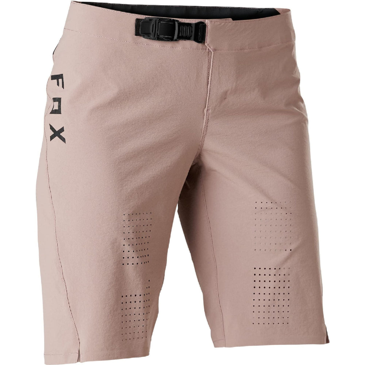 Women's athletic flex shorts, plum pink with perforated logo and adjustable black waistband