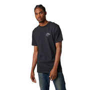 Black crewneck T-shirt with small square chest logo patch