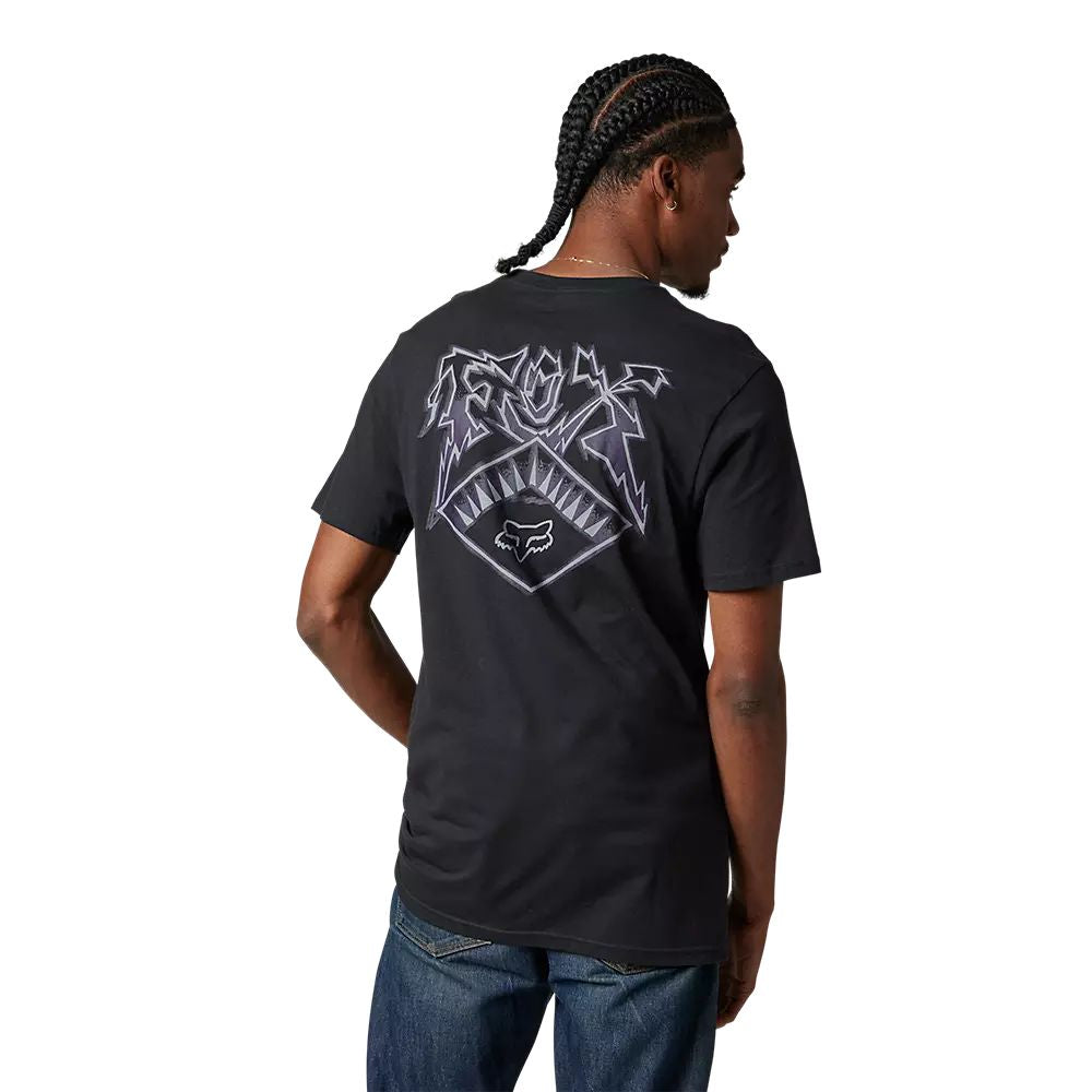 Black crewneck short-sleeve T-shirt with large back graphic print