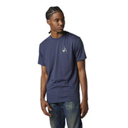 Men's short-sleeve tech t-shirt in heather deep cobalt with small chest graphic
