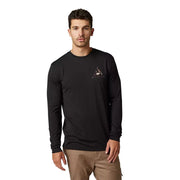 Black long-sleeve tech tee with small chest fox graphic