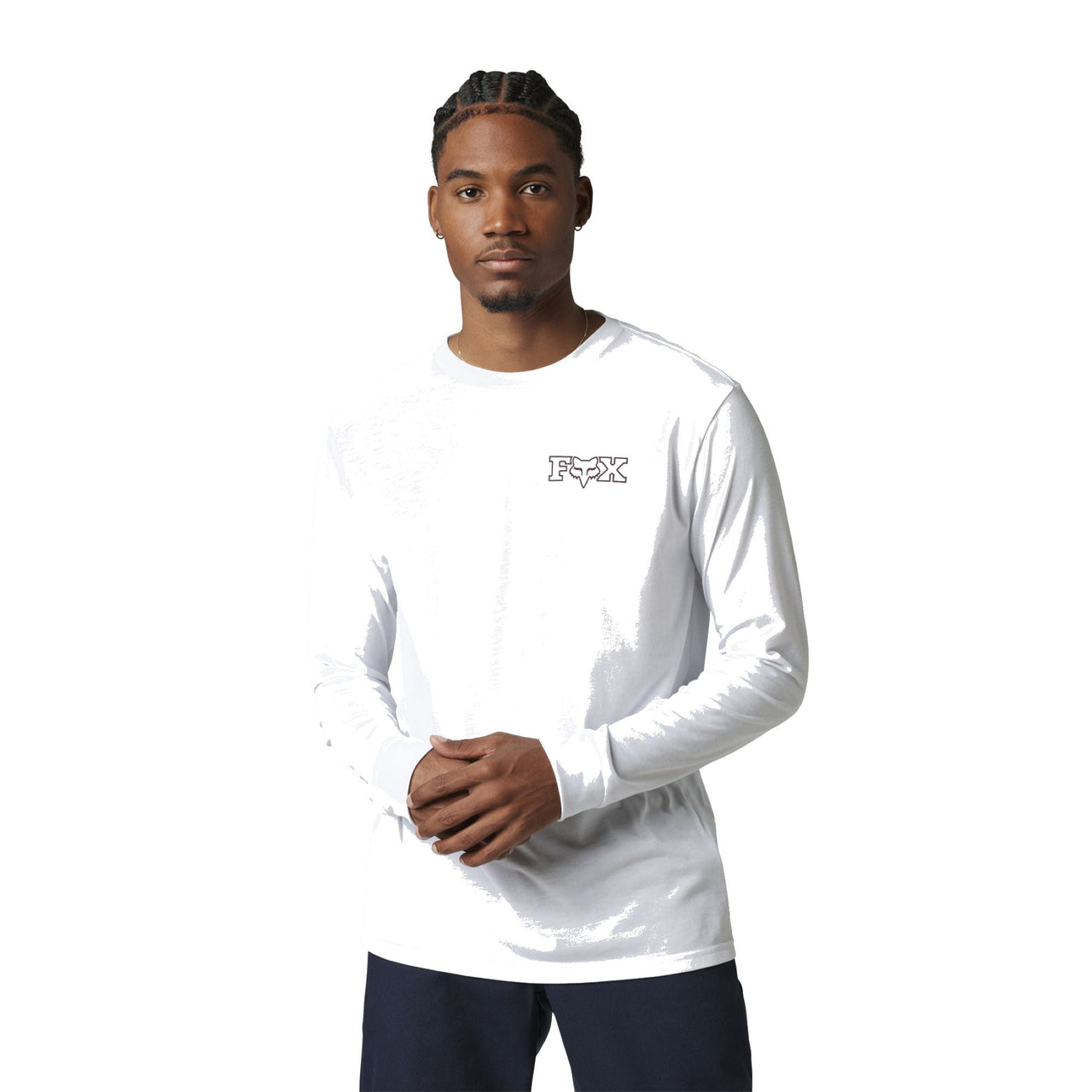 Optic white long-sleeve crewneck tech tee with small chest logo