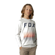 Youth long-sleeve graphic tee, light gray with FOX gradient front print and side emblem