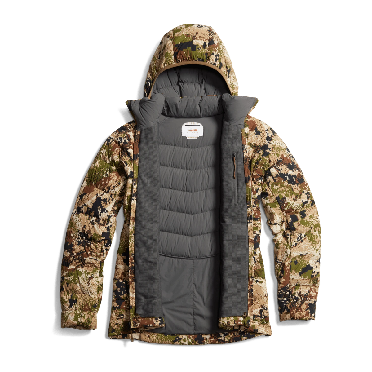 SITKA Gear women's Kelvin Lite down jacket with gray insulated lining exposed