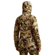 SITKA Gear women's Kelvin Lite down jacket, camouflage back view with hood