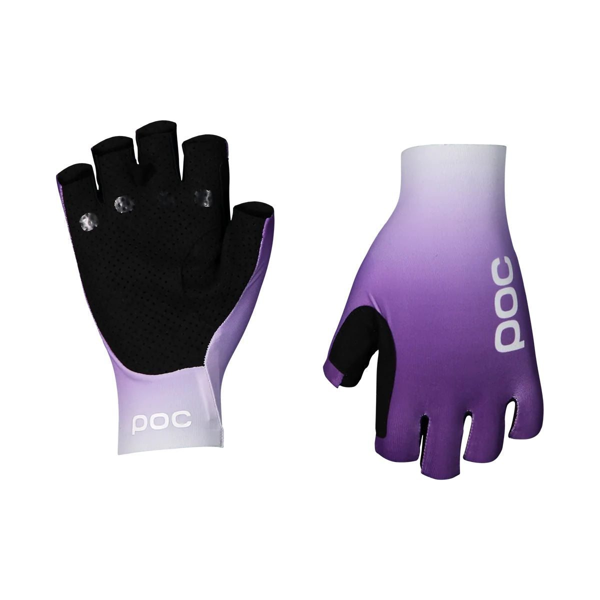 Short cycling gloves, black palm with perforations and purple back, POC logo